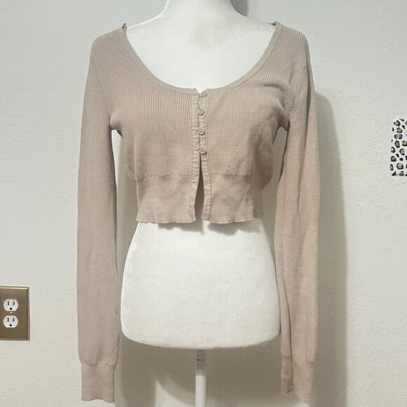 beige tan nude zara cropped cardigan sweater size M • good preowned condition wi - Picture 1 of 9